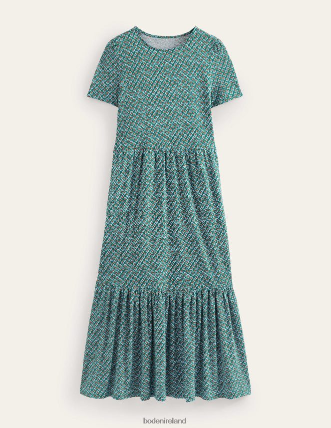 Bottle Green & Bloom Bud Clothing Tiered Easy Jersey Midi Dress Boden Women L466L61016