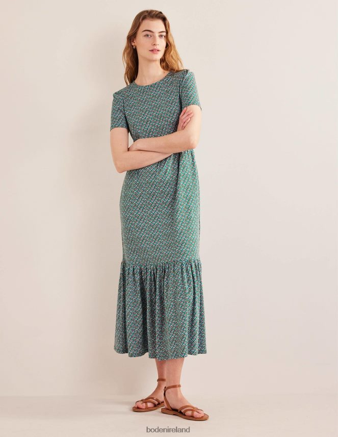 Bottle Green & Bloom Bud Clothing Tiered Easy Jersey Midi Dress Boden Women L466L61016