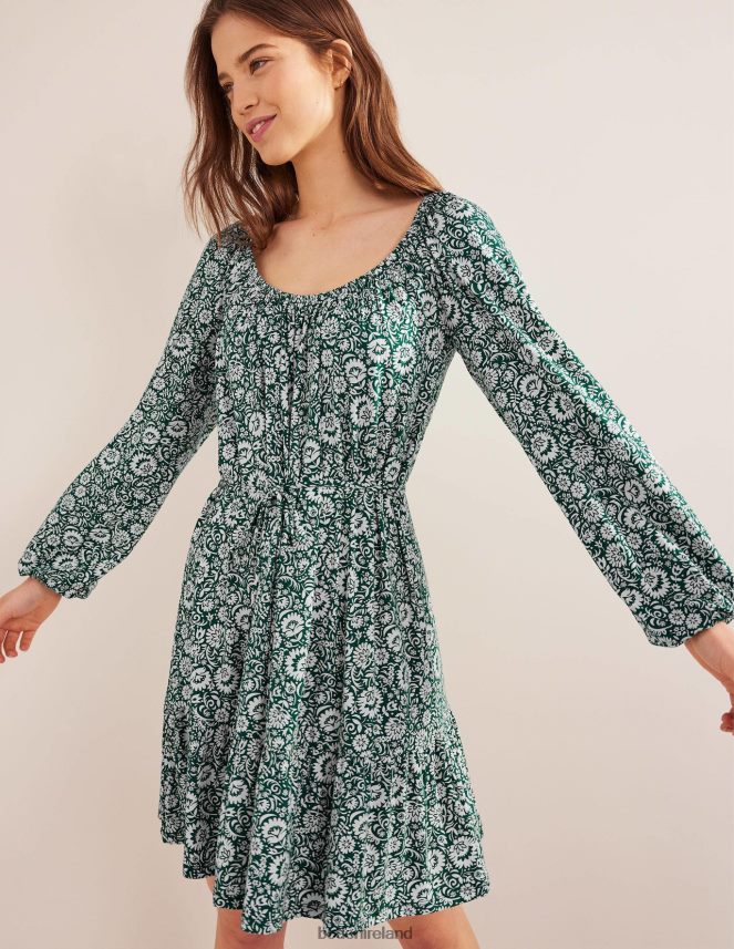 Bottle Green & Bloom Cascade Clothing Scoop Tiered Jersey Mini Dress Boden Women L466L61248