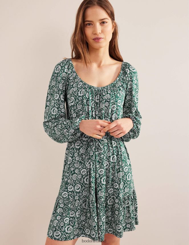 Bottle Green & Bloom Cascade Clothing Scoop Tiered Jersey Mini Dress Boden Women L466L61248