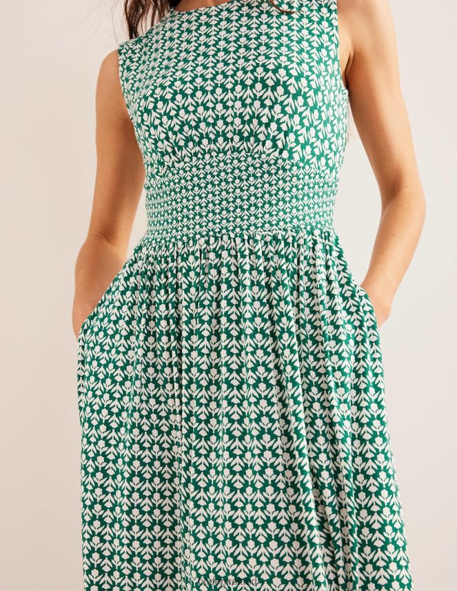 Bottle Green & Tulip Pop Clothing Waist Detail Jersey Midi Dress Boden Women L466L62175
