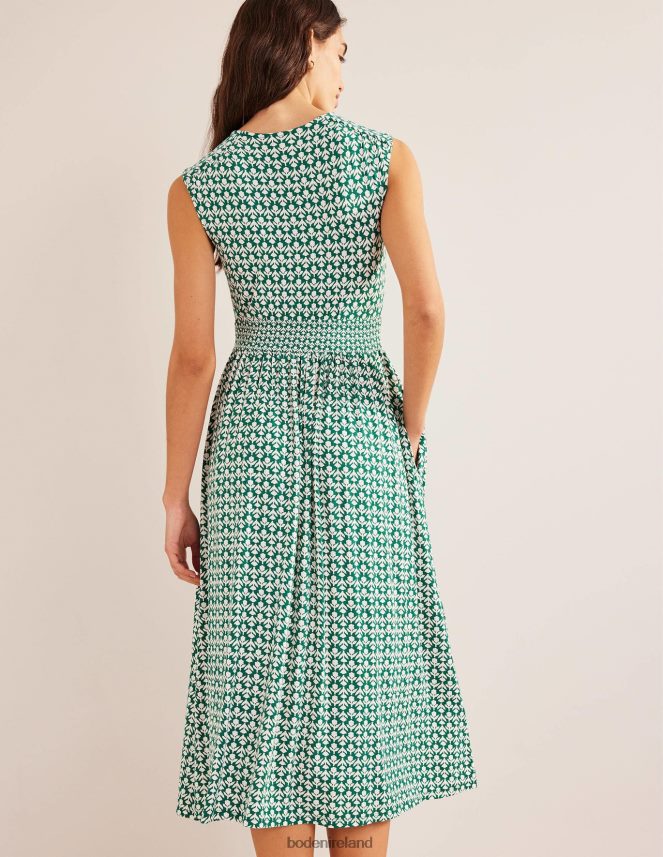 Bottle Green & Tulip Pop Clothing Waist Detail Jersey Midi Dress Boden Women L466L62175