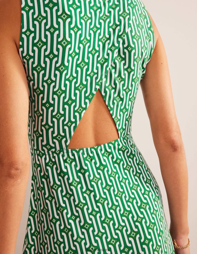 Bright Emerald & Azure Geo Clothing Cut-out Jersey Midi Dress Boden Women L466L61388
