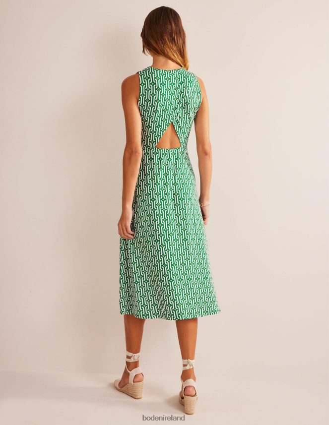 Bright Emerald & Azure Geo Clothing Cut-out Jersey Midi Dress Boden Women L466L61388