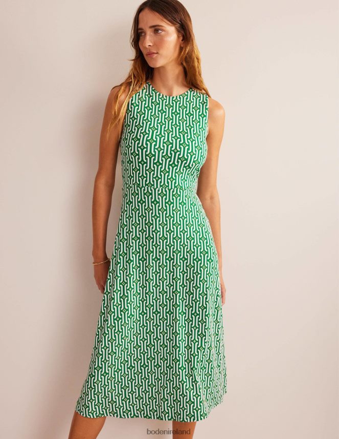 Bright Emerald & Azure Geo Clothing Cut-out Jersey Midi Dress Boden Women L466L61388