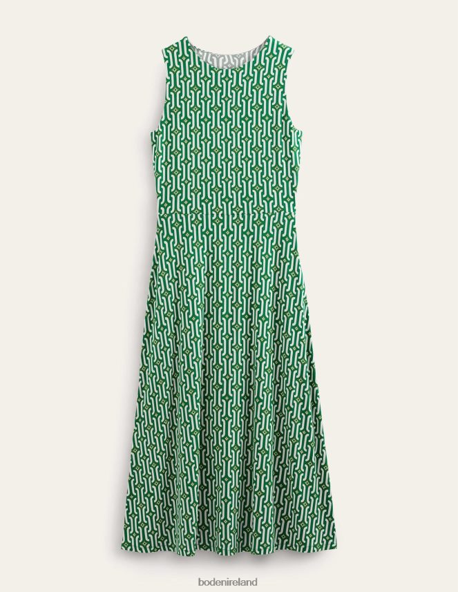 Bright Emerald & Azure Geo Clothing Cut-out Jersey Midi Dress Boden Women L466L61388