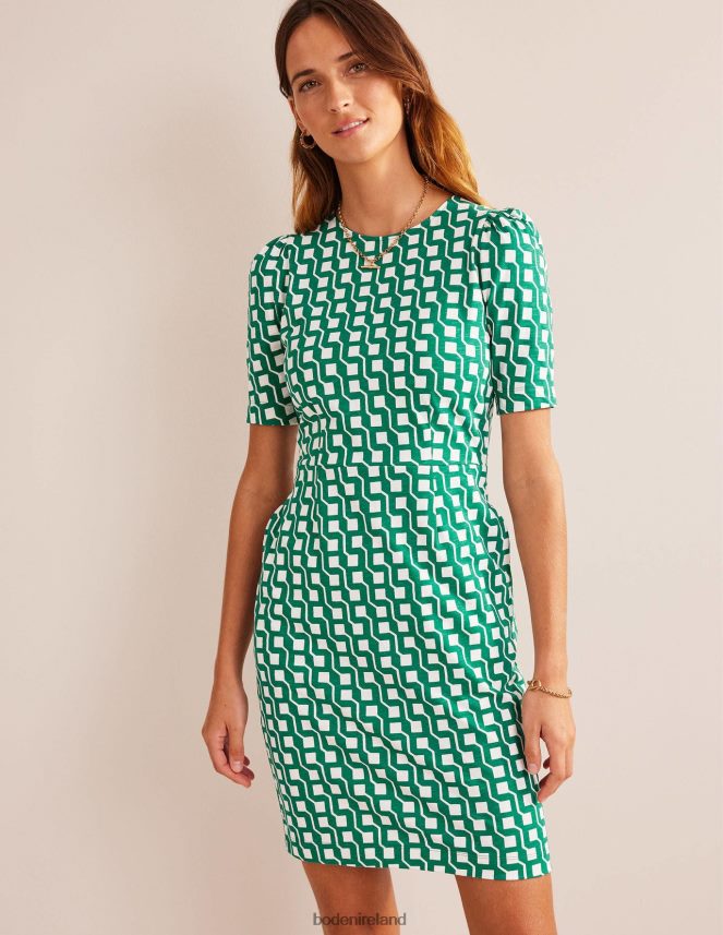 Bright Emerald & Cube Geo Clothing Zoe Jersey Dress Boden Women L466L691