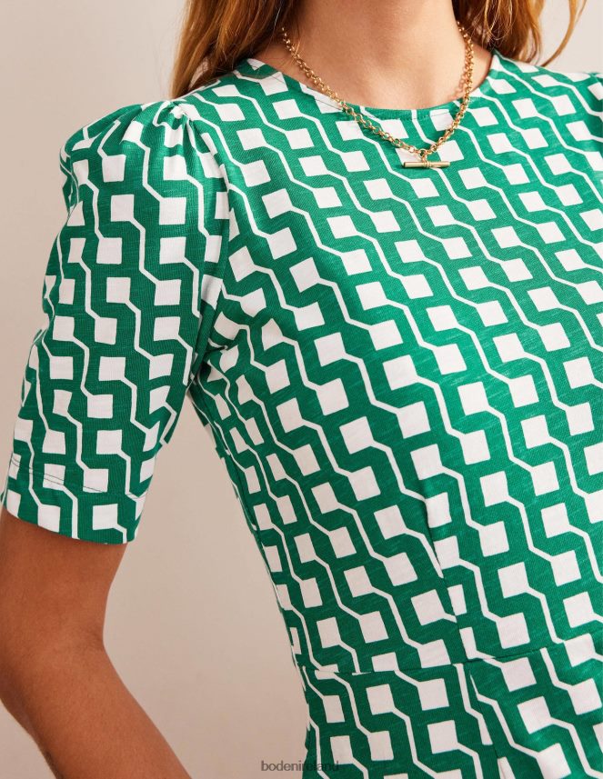 Bright Emerald & Cube Geo Clothing Zoe Jersey Dress Boden Women L466L691