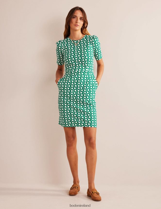 Bright Emerald & Cube Geo Clothing Zoe Jersey Dress Boden Women L466L691