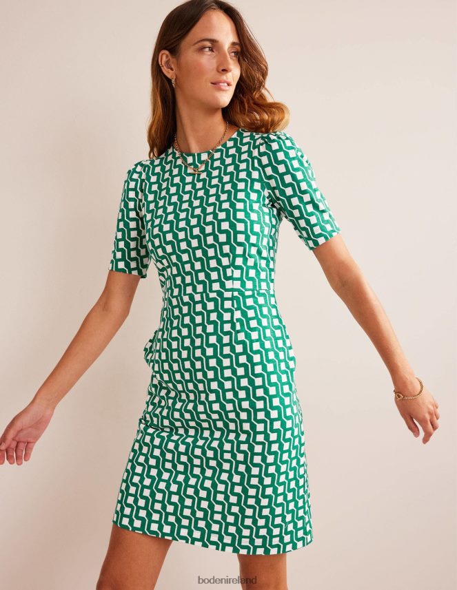 Bright Emerald & Cube Geo Clothing Zoe Jersey Dress Boden Women L466L691