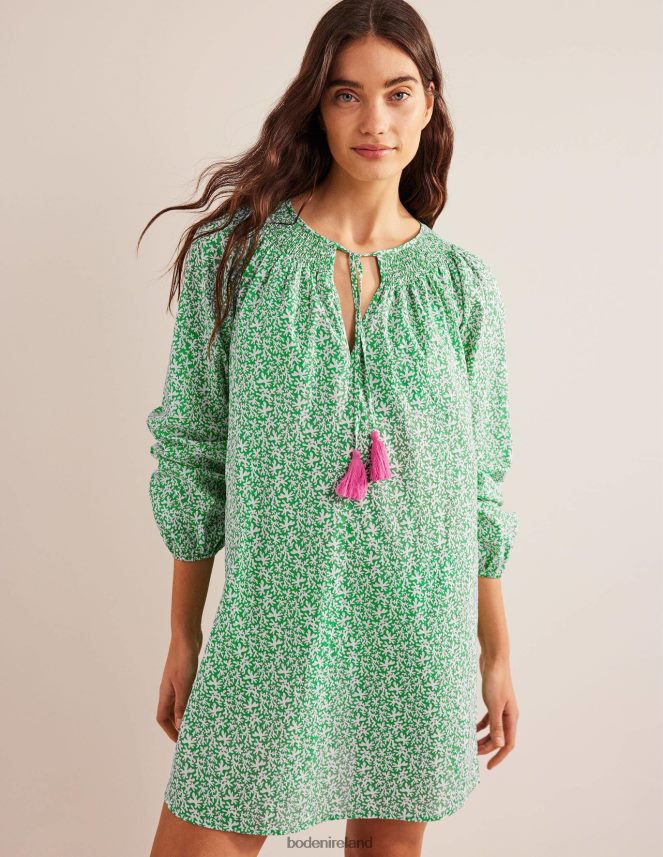 Bright Green & Abstract Foliage Clothing Smocked Neck Beach Kaftan Boden Women L466L61186