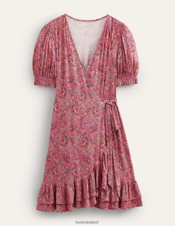 Carmine Rose & Paisley Terrace Clothing Ruffle Wrap Jersey Mini Dress Boden Women L466L61067