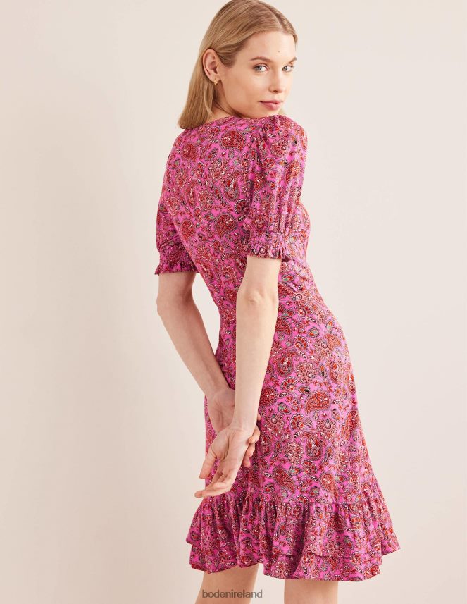 Carmine Rose & Paisley Terrace Clothing Ruffle Wrap Jersey Mini Dress Boden Women L466L61067