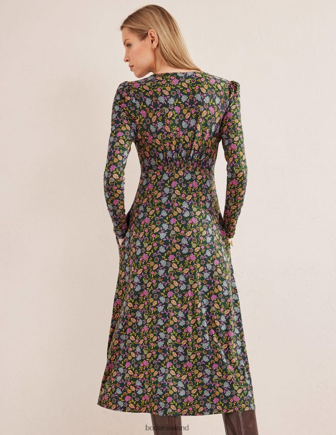 Chatsworth Green & Lotus Petal Clothing Jersey Midi Tea Dress Boden Women L466L62443