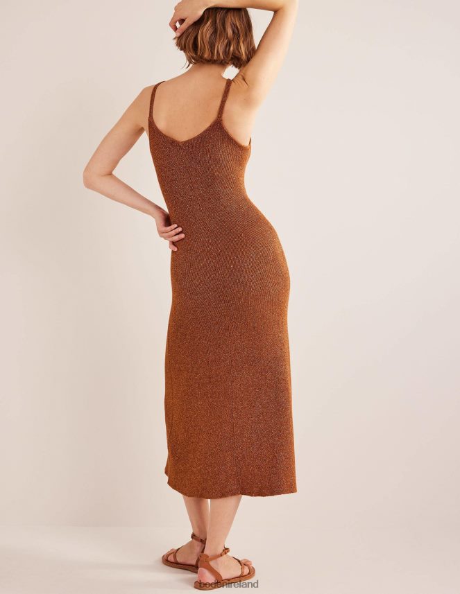 Cognac Bronze & Gold Sparkle Clothing Sparkle Knitted Midi Dress Boden Women L466L61387