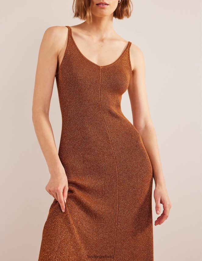 Cognac Bronze & Gold Sparkle Clothing Sparkle Knitted Midi Dress Boden Women L466L61387