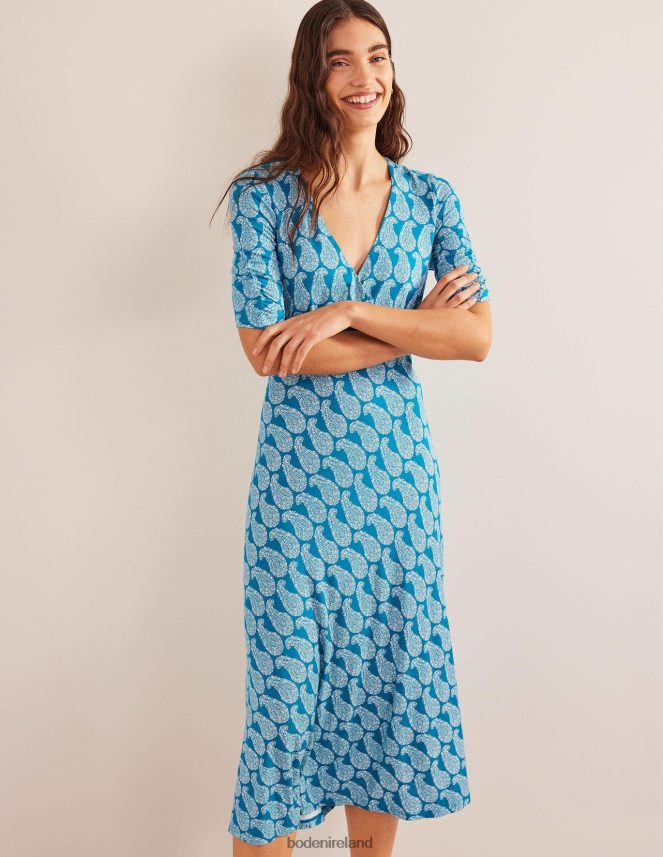 Crystal Teal & Sweet Paisley Clothing Short Sleeve Jersey Midi Dress Boden Women L466L62137