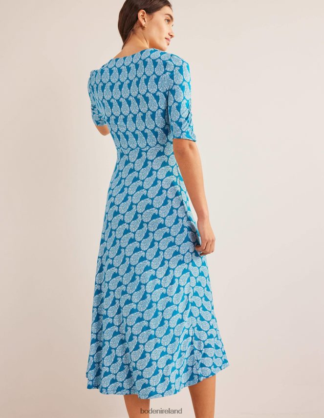 Crystal Teal & Sweet Paisley Clothing Short Sleeve Jersey Midi Dress Boden Women L466L62137
