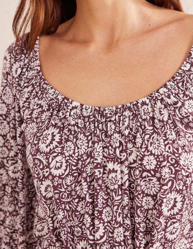 Dark Burgundy & Bloom Cascade Clothing Scoop Tiered Jersey Mini Dress Boden Women L466L61420