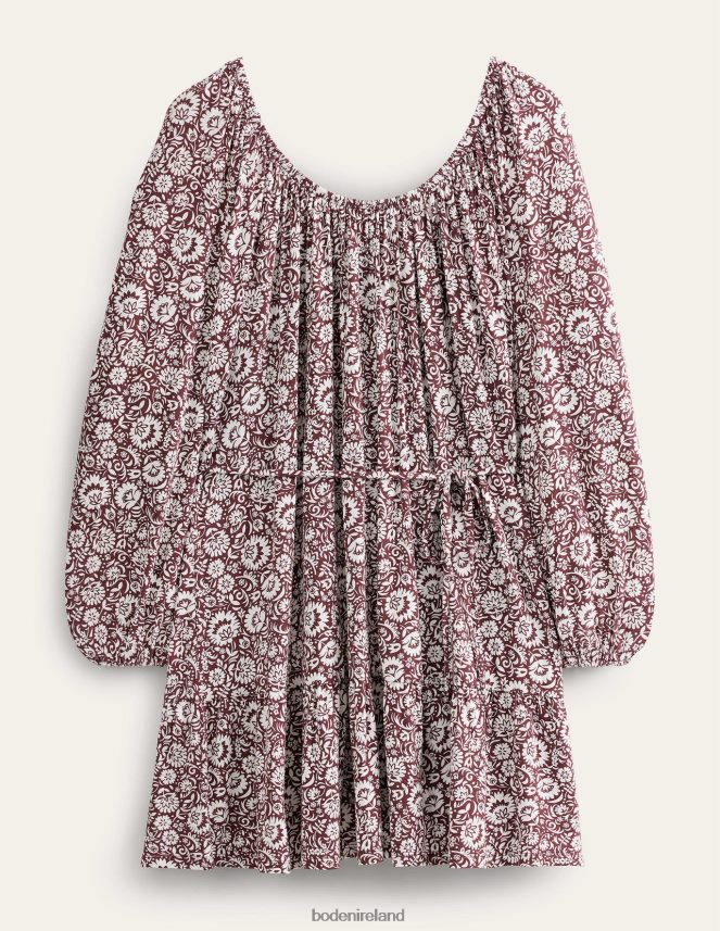 Dark Burgundy & Bloom Cascade Clothing Scoop Tiered Jersey Mini Dress Boden Women L466L61420