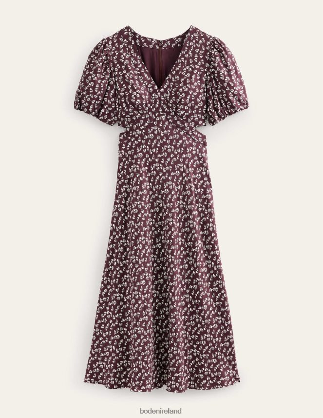 Dark Burgundy & Sweet Daisy Clothing Cut Out Midi Tea Dress Boden Women L466L62612