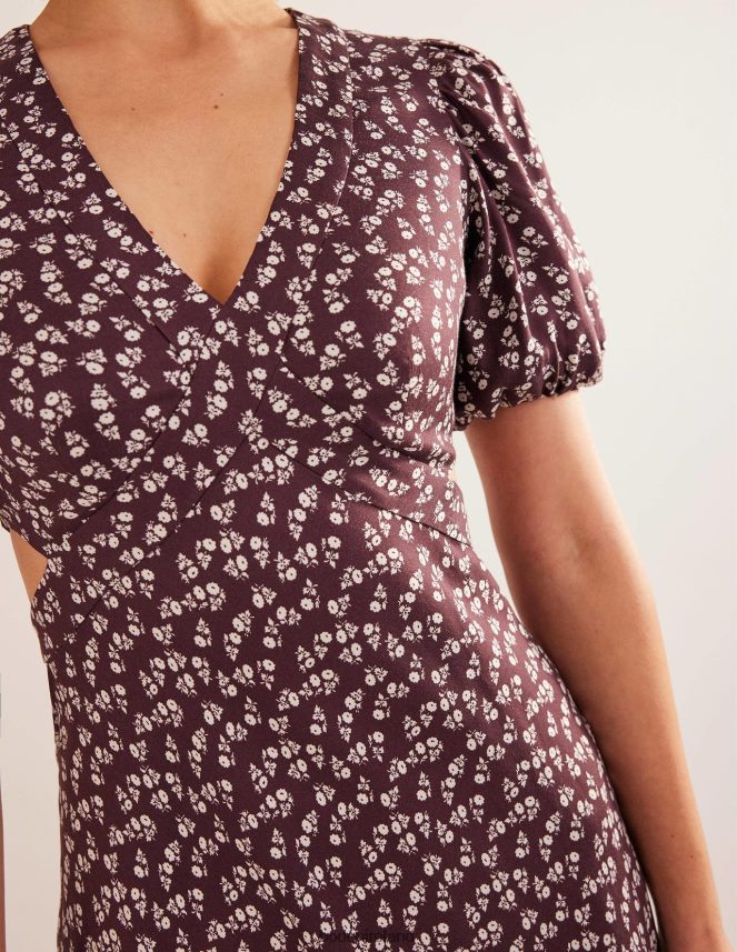 Dark Burgundy & Sweet Daisy Clothing Cut Out Midi Tea Dress Boden Women L466L62612