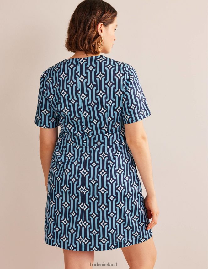Delphinium Blue & Azure Geo Clothing Cotton Mini Shift Dress Boden Women L466L61062