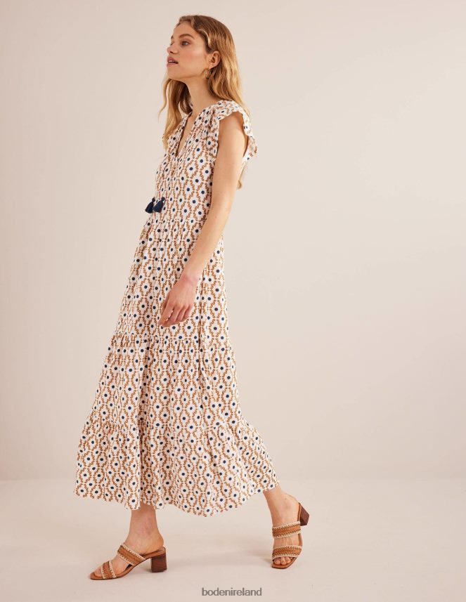 Dorset Cream & Geo Diamond Clothing Tiered Jersey Midi Dress Boden Women L466L62501