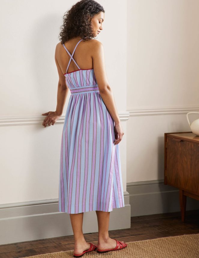 Dragon Red and Pop Pansy Clothing Stripe Halterneck Midi Dress Boden Women L466L62026