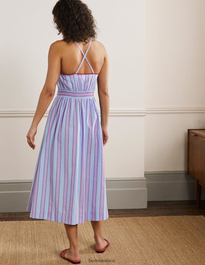 Dragon Red and Pop Pansy Clothing Stripe Halterneck Midi Dress Boden Women L466L62026