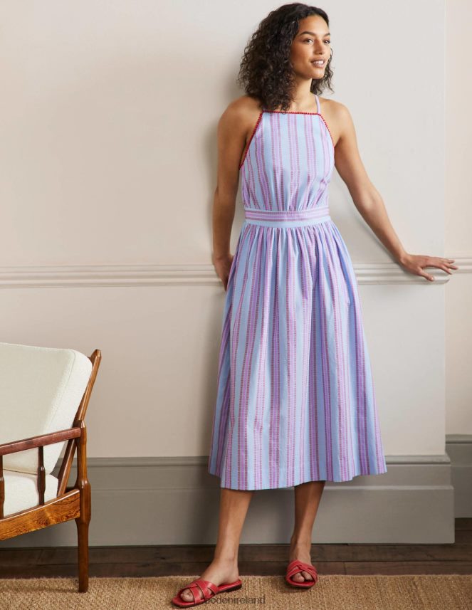 Dragon Red and Pop Pansy Clothing Stripe Halterneck Midi Dress Boden Women L466L62026