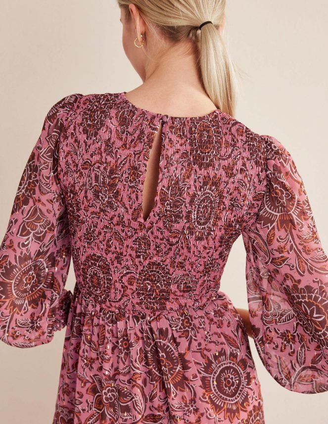 Faded Rose & Floral Tapestry Clothing Metallic Smocked Maxi Dress Boden Women L466L61654