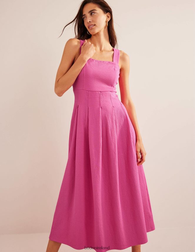 Festival Pink Clothing Strappy Seersucker Midi Dress Boden Women L466L61121