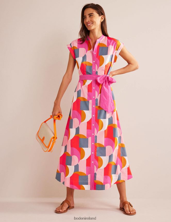 Festival Pink & Geometric Swirl Clothing Amanda Midi Shirt Dress Boden Women L466L624