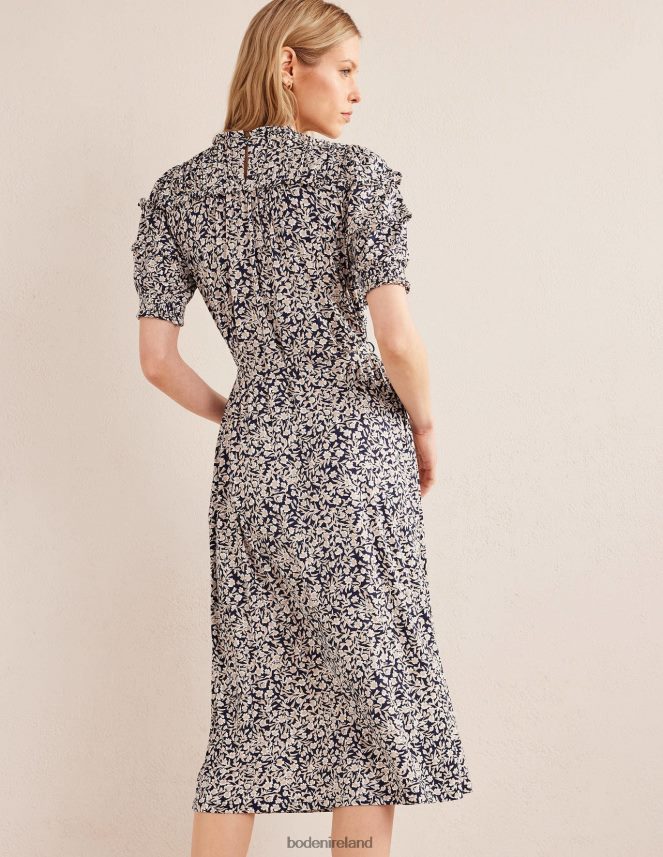 French Navy & Abstract Vine Clothing Yoke Detail Jersey Midi Dress Boden Women L466L61208