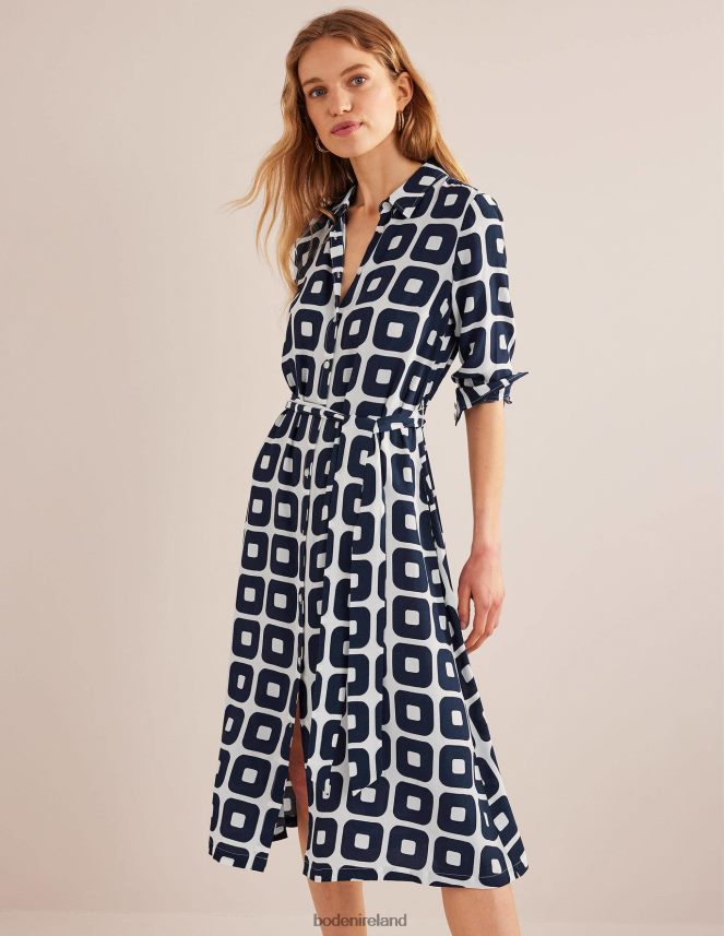 French Navy & Cube Small Clothing Printed Midi Shirt Dress Boden Women L466L6577