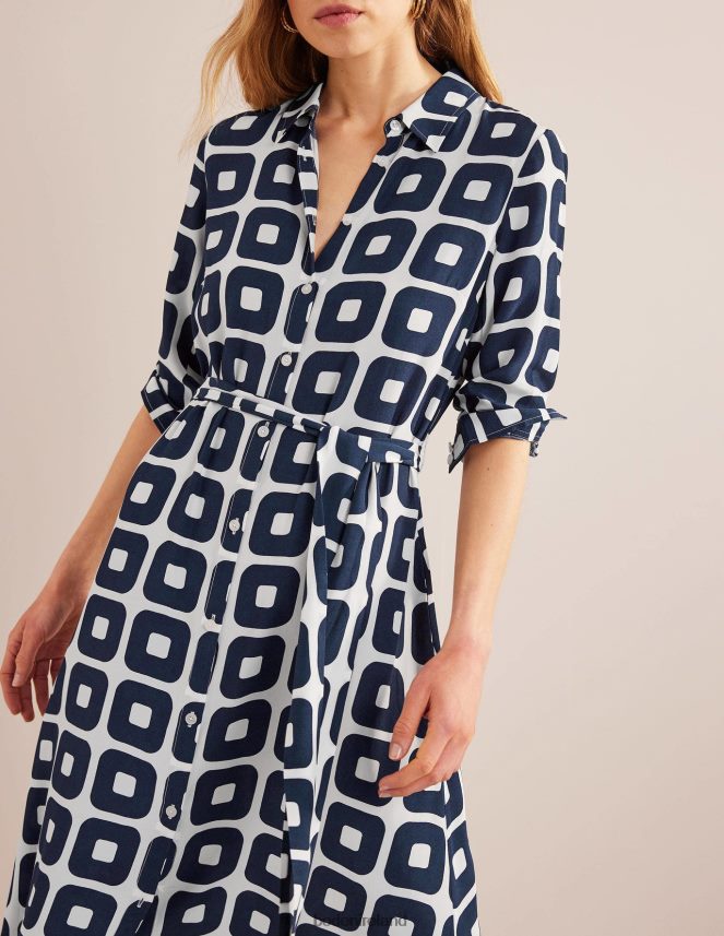 French Navy & Cube Small Clothing Printed Midi Shirt Dress Boden Women L466L6577