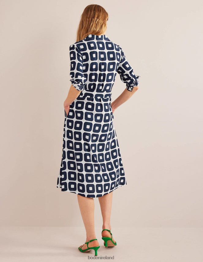 French Navy & Cube Small Clothing Printed Midi Shirt Dress Boden Women L466L6577