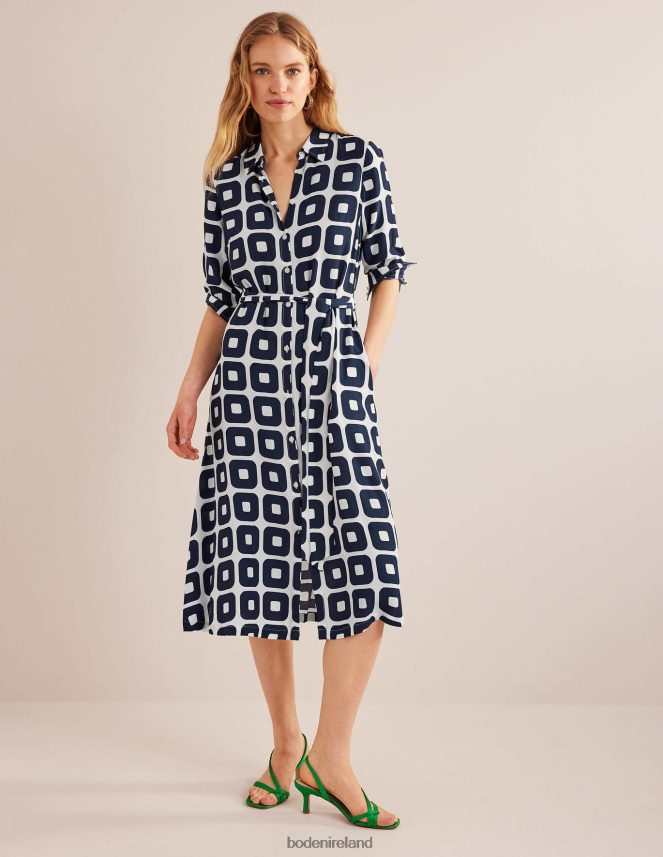 French Navy & Cube Small Clothing Printed Midi Shirt Dress Boden Women L466L6577