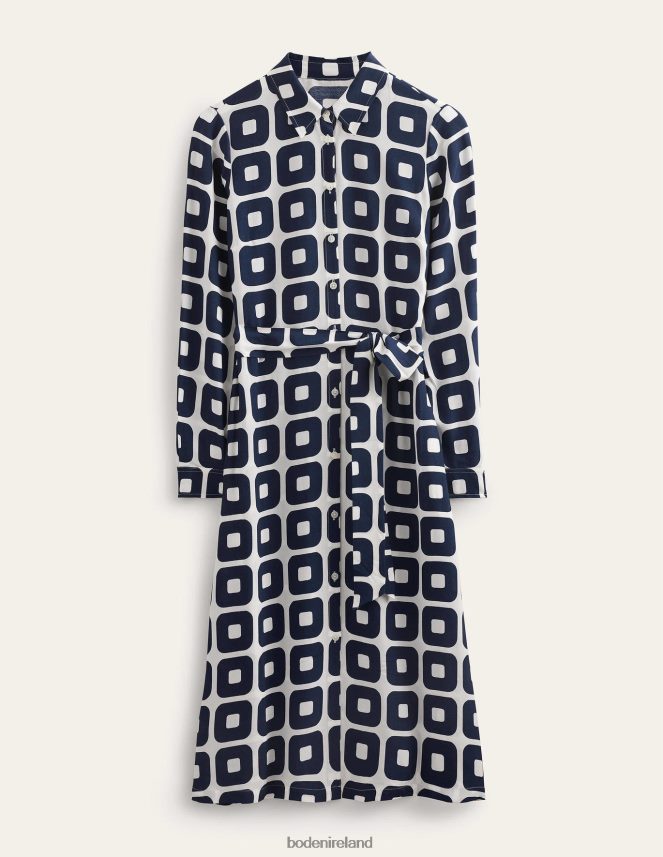 French Navy & Cube Small Clothing Printed Midi Shirt Dress Boden Women L466L6577