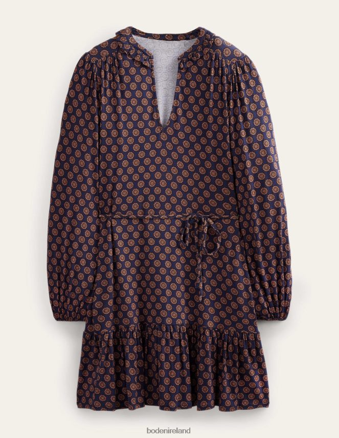 French Navy & Sunflower Geo Clothing Notch Neck Jersey Dress Boden Women L466L61185