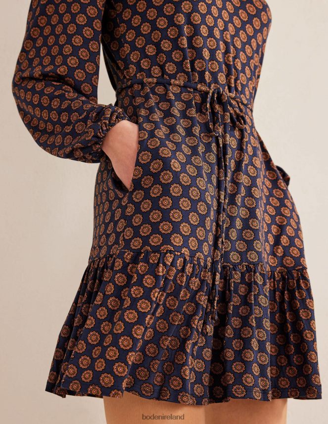 French Navy & Sunflower Geo Clothing Notch Neck Jersey Dress Boden Women L466L61185