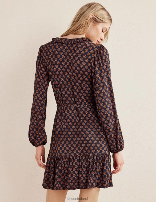 French Navy & Sunflower Geo Clothing Notch Neck Jersey Dress Boden Women L466L61185