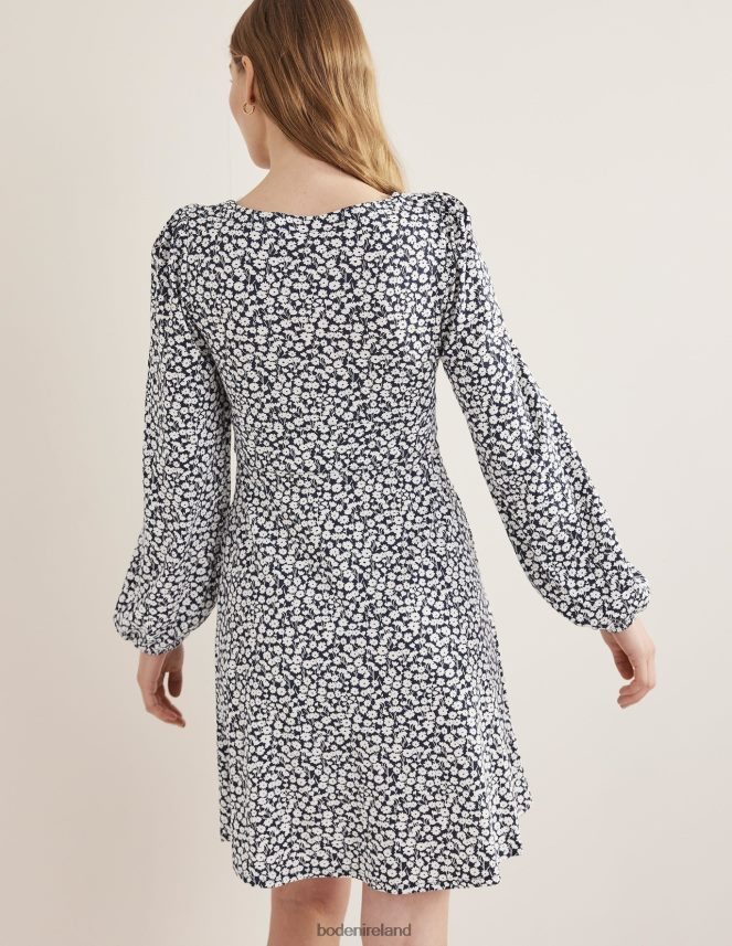 French Navy & Tulip Sprig Clothing Button Front Jersey Mini Dress Boden Women L466L62465