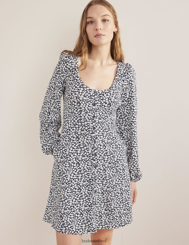 French Navy & Tulip Sprig Clothing Button Front Jersey Mini Dress Boden Women L466L62465