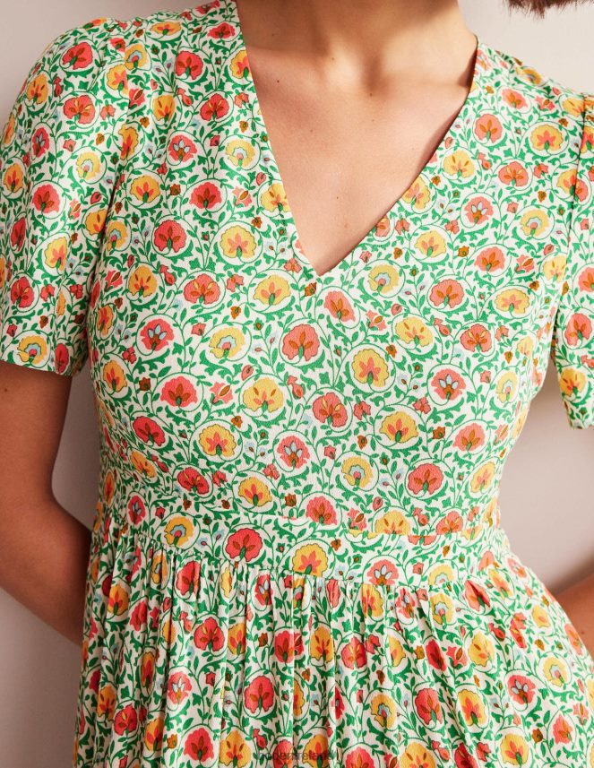 Green & Enchanting Bloom Clothing V-neck Tiered Maxi Dress Boden Women L466L6937