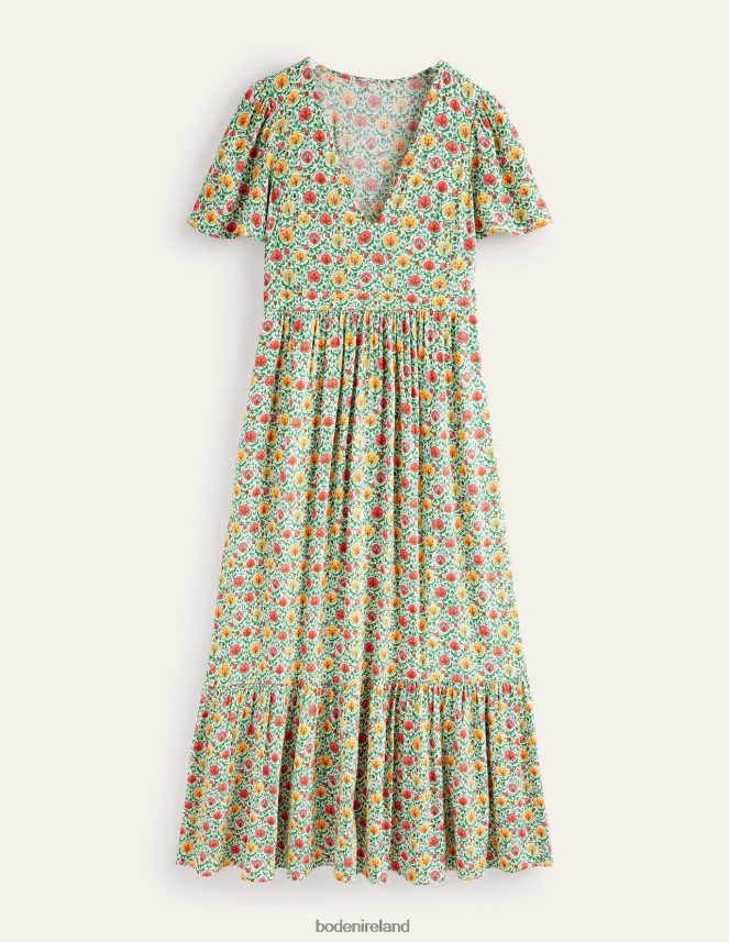 Green & Enchanting Bloom Clothing V-neck Tiered Maxi Dress Boden Women L466L6937