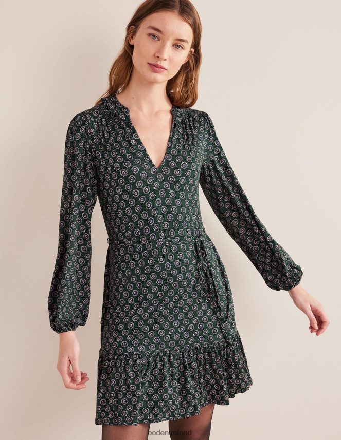 Green & Sunflower Geo Clothing Notch Neck Jersey Dress Boden Women L466L61293