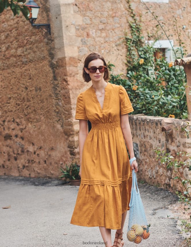 Harvest Gold Clothing Pintuck Detail Midi Dress Boden Women L466L675