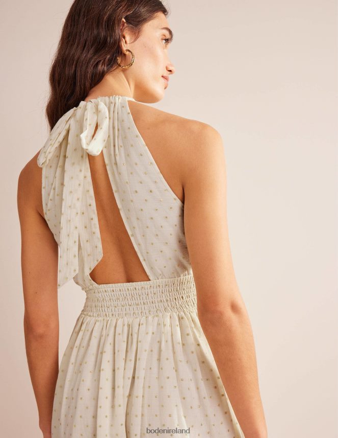 Ivory & Gold Clip Clothing Metallic Detail Maxi Dress Boden Women L466L61247